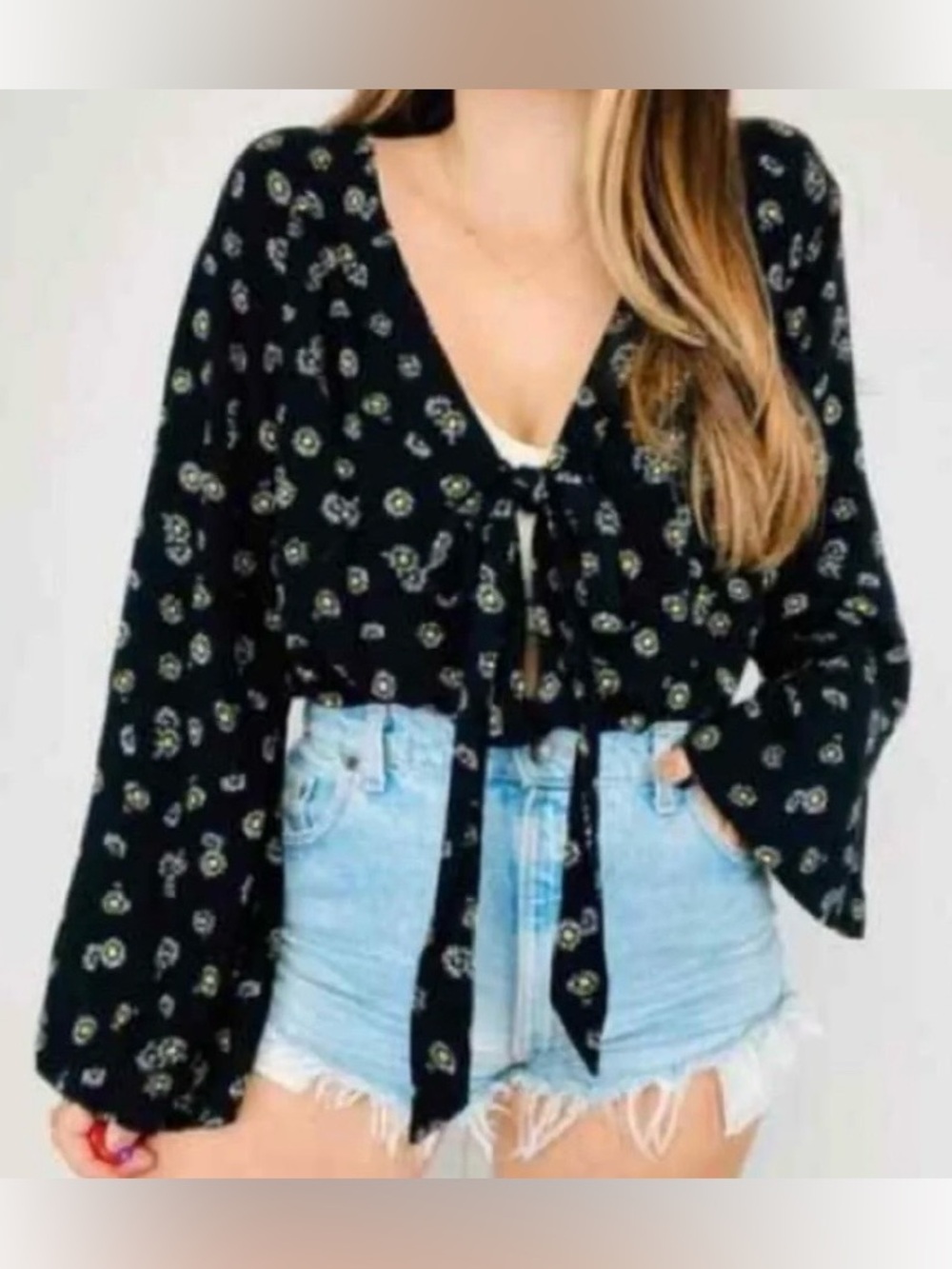 Free People Intimately Black Daisy Bodysuit lace trim plunging neckline XS